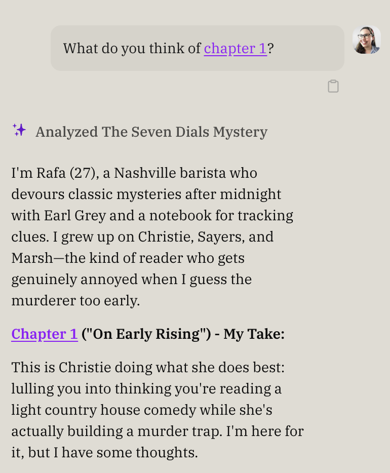 Beta reader feedback showing detailed chapter analysis
